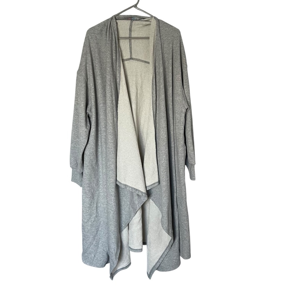 Free People Beach Oversized Cardigan Sweater Grey Sz M/L Drape Front Long Sleeve